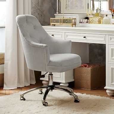 Tufted Swivel Desk Chair, Linen Blend Light Gray - Image 3