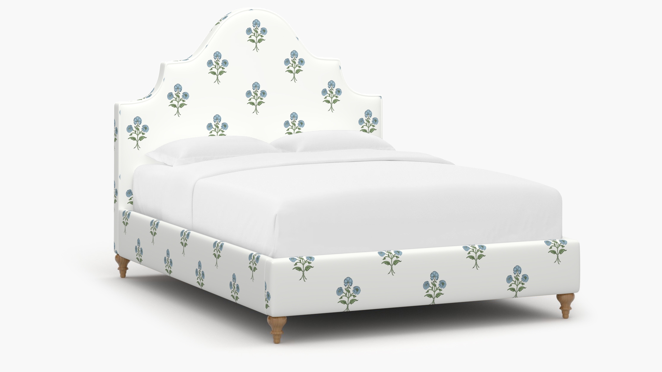 Statement Bed, Blue Delphine, Natural Traditional Turned Leg, Queen - Image 0
