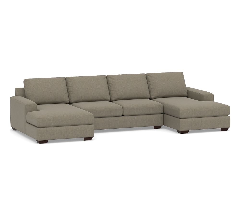Big Sur Square Arm Upholstered U-Chaise Loveseat Sectional, Down Blend Wrapped Cushions, Chenille Basketweave Taupe - Image 0