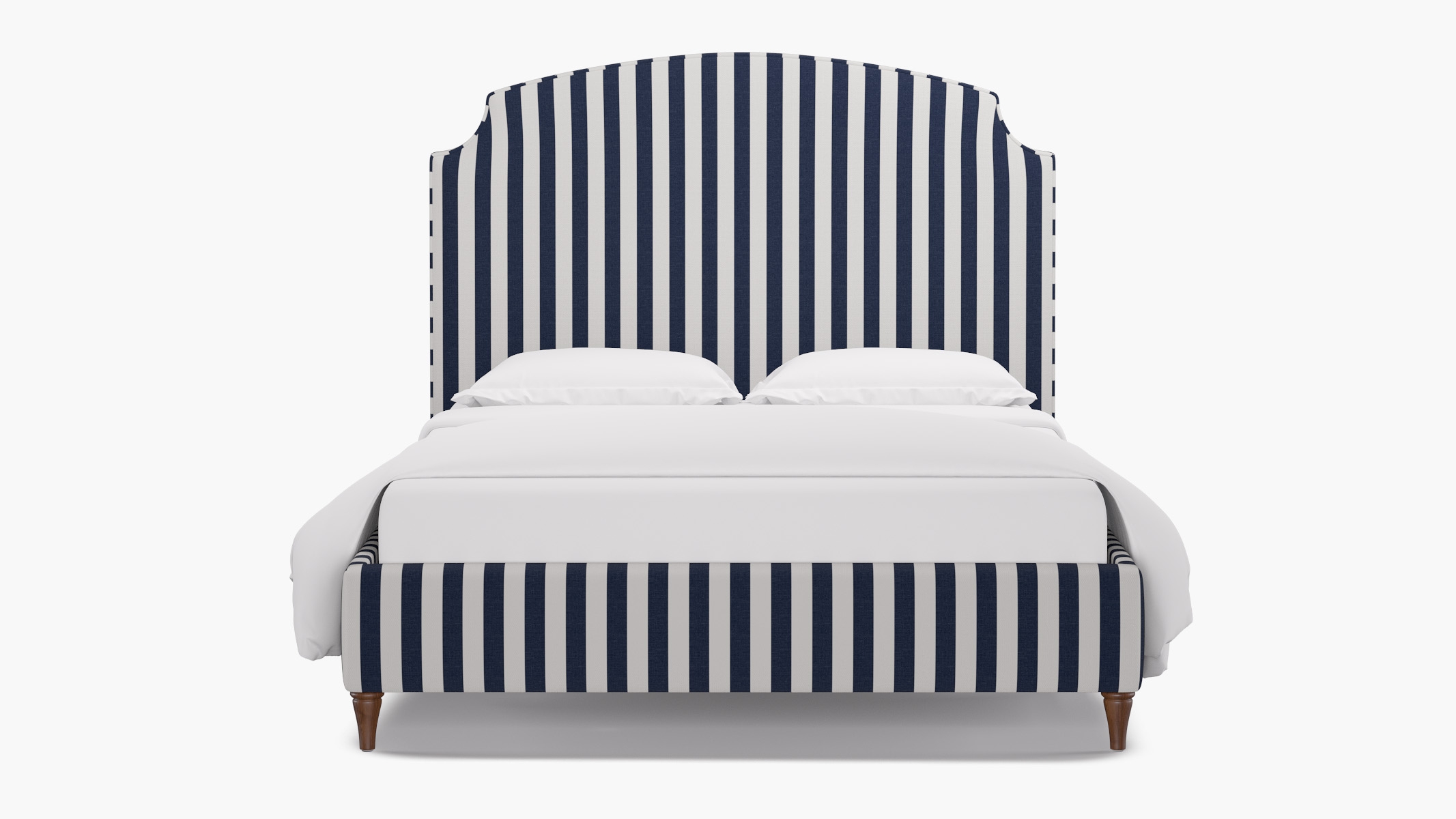 Cove Bed, Navy Cabana Stripe, Walnut Decorative Tapered Leg, King - Image 0