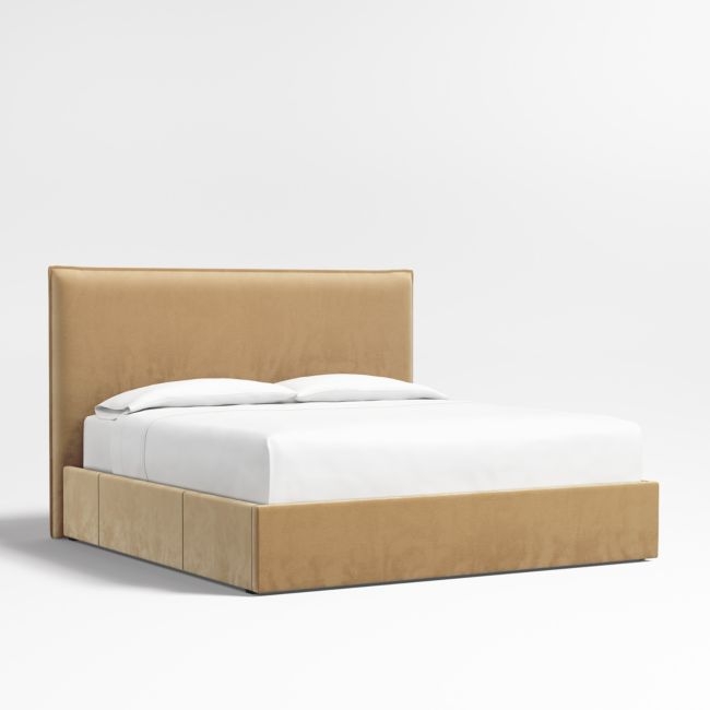 Arvada 54" Camel Brown Upholstered King Headboard with Storage Bed Base - Image 0