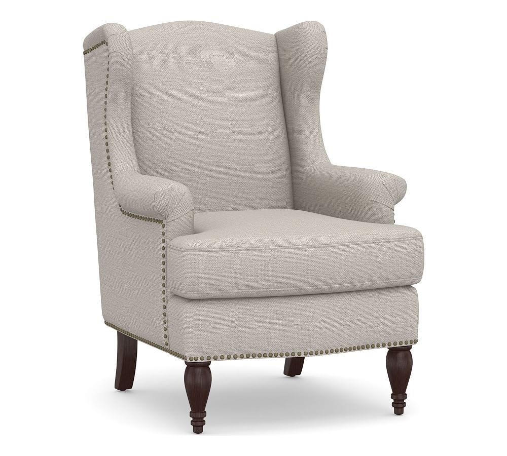 SoMa Delancey Upholstered Wingback Armchair, Polyester Wrapped Cushions, Chunky Basketweave Stone - Image 0