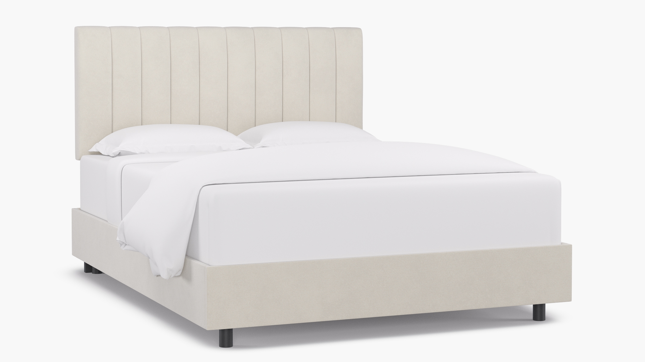 Channel Tufted Bed, White Classic Velvet, Queen - Image 0