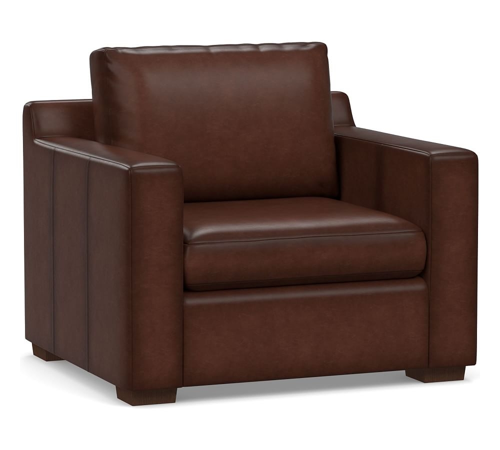 Shasta Square Arm Leather Armchair, Polyester Wrapped Cushions, Burnished Walnut - Image 0