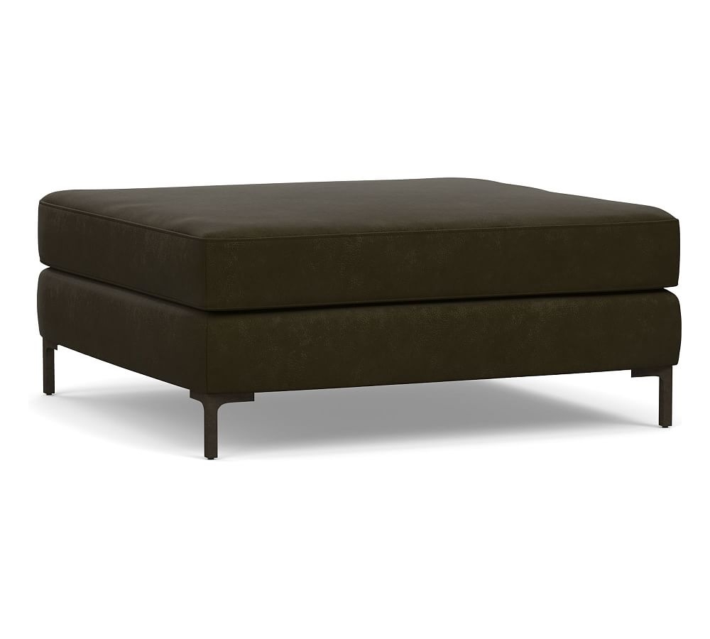 Jake Leather Sectional Ottoman with Bronze Legs, Down Blend Wrapped Cushions, Aviator Blackwood - Image 0