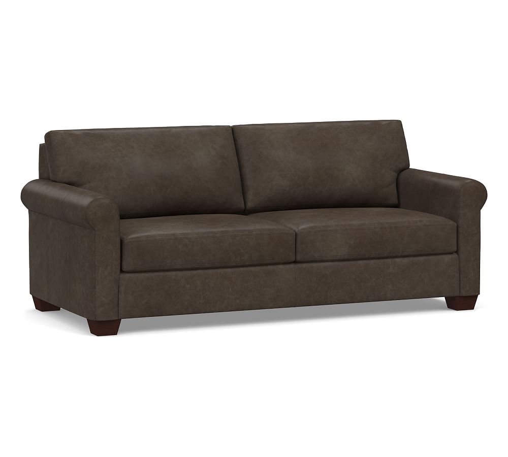 York Roll Arm Leather Sofa 83", Polyester Wrapped Cushions, Statesville Wolf Gray - Image 0