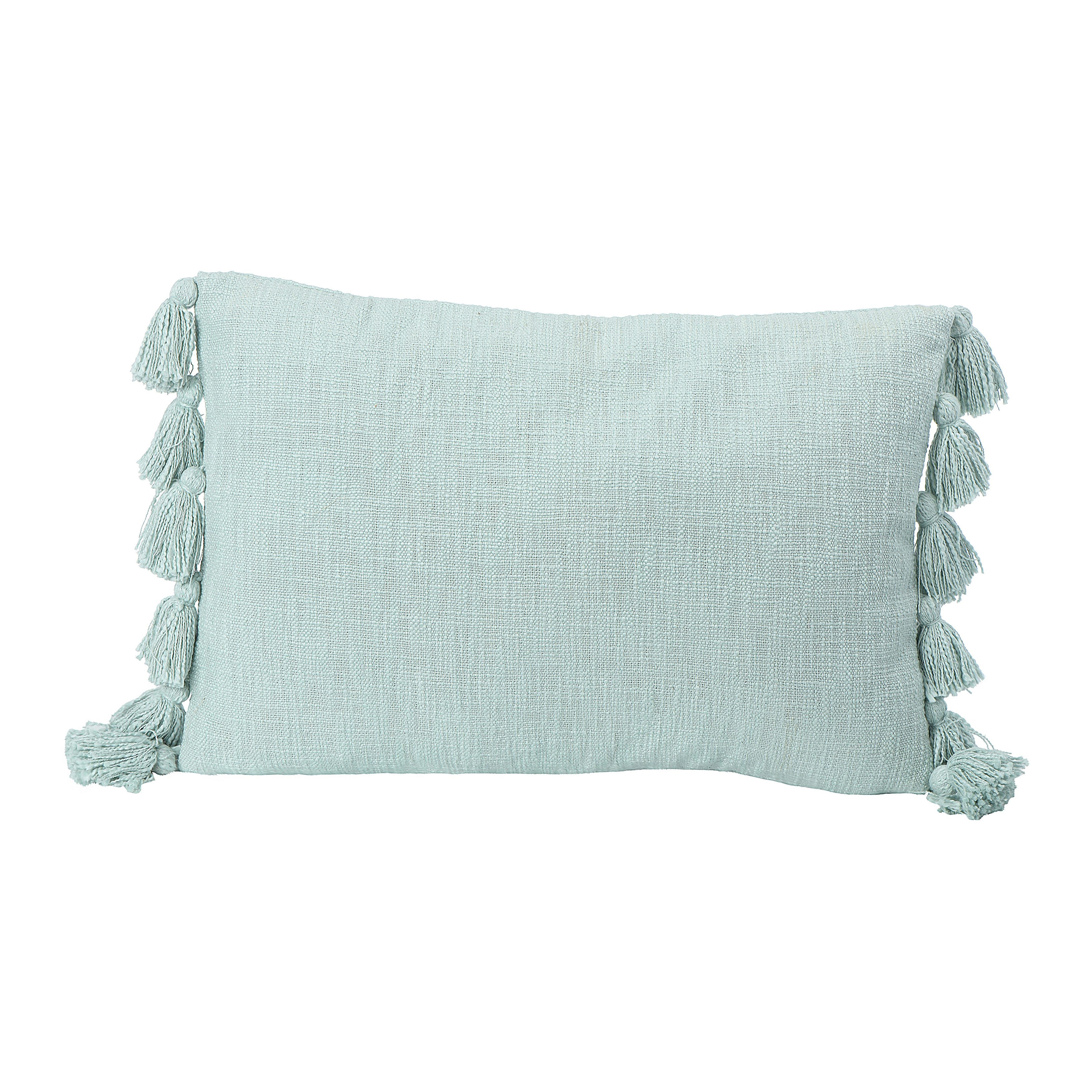 Lumbar Aqua w/Tassels Cotton Slub Pillow - Image 0