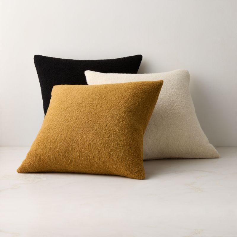 Demi Black Merino Wool Boucle Throw Pillow with Down-Alternative Insert 20"x20" - Image 1