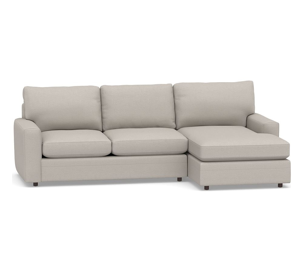 Pearce Modern Square Arm Upholstered Left Arm Loveseat with Chaise Sectional, Down Blend Wrapped Cushions, Chunky Basketweave Stone - Image 0