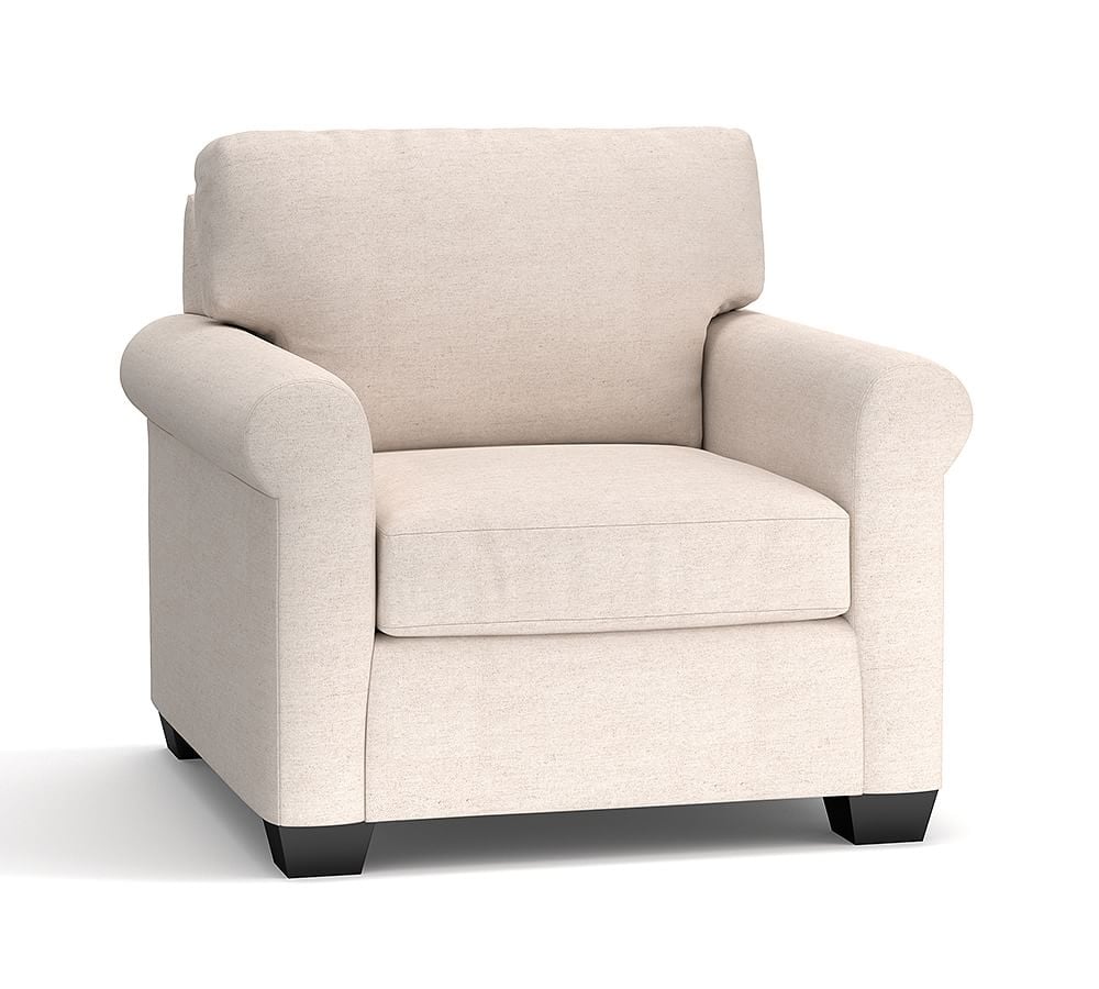 York Roll Arm Upholstered Armchair, Down Blend Wrapped Cushions, Park Weave Oatmeal - Image 0