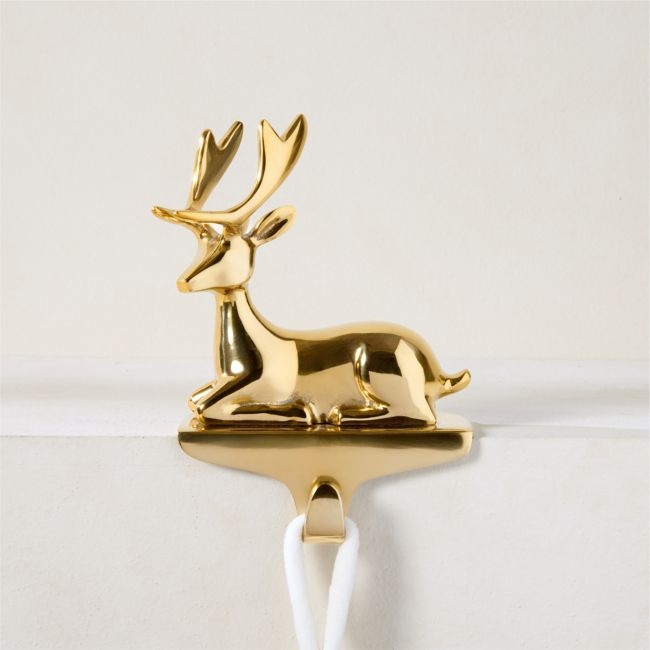 Fawn Aged Brass Cast Aluminum Christmas Stocking Holder - Image 0