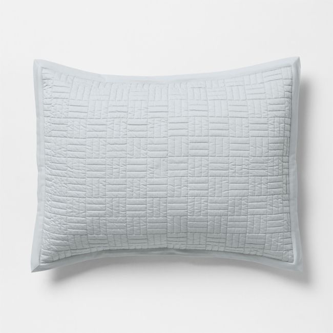 Serene Washed Organic Cotton Sateen Classic Stitch Light Mist Blue Standard Bed Pillow Sham - Image 0