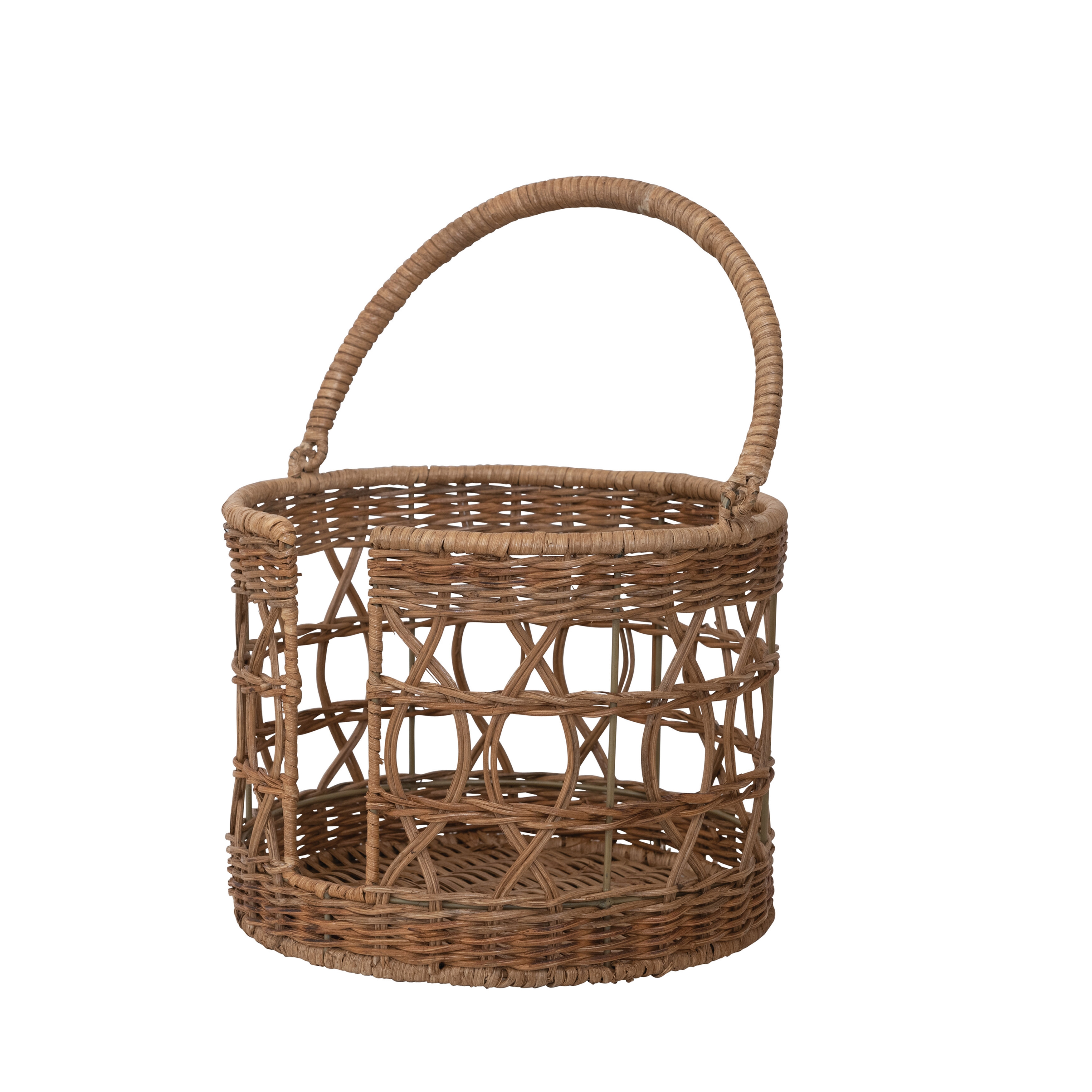  Handwoven Wicker Plate Basket with Handle, Natural - Image 0