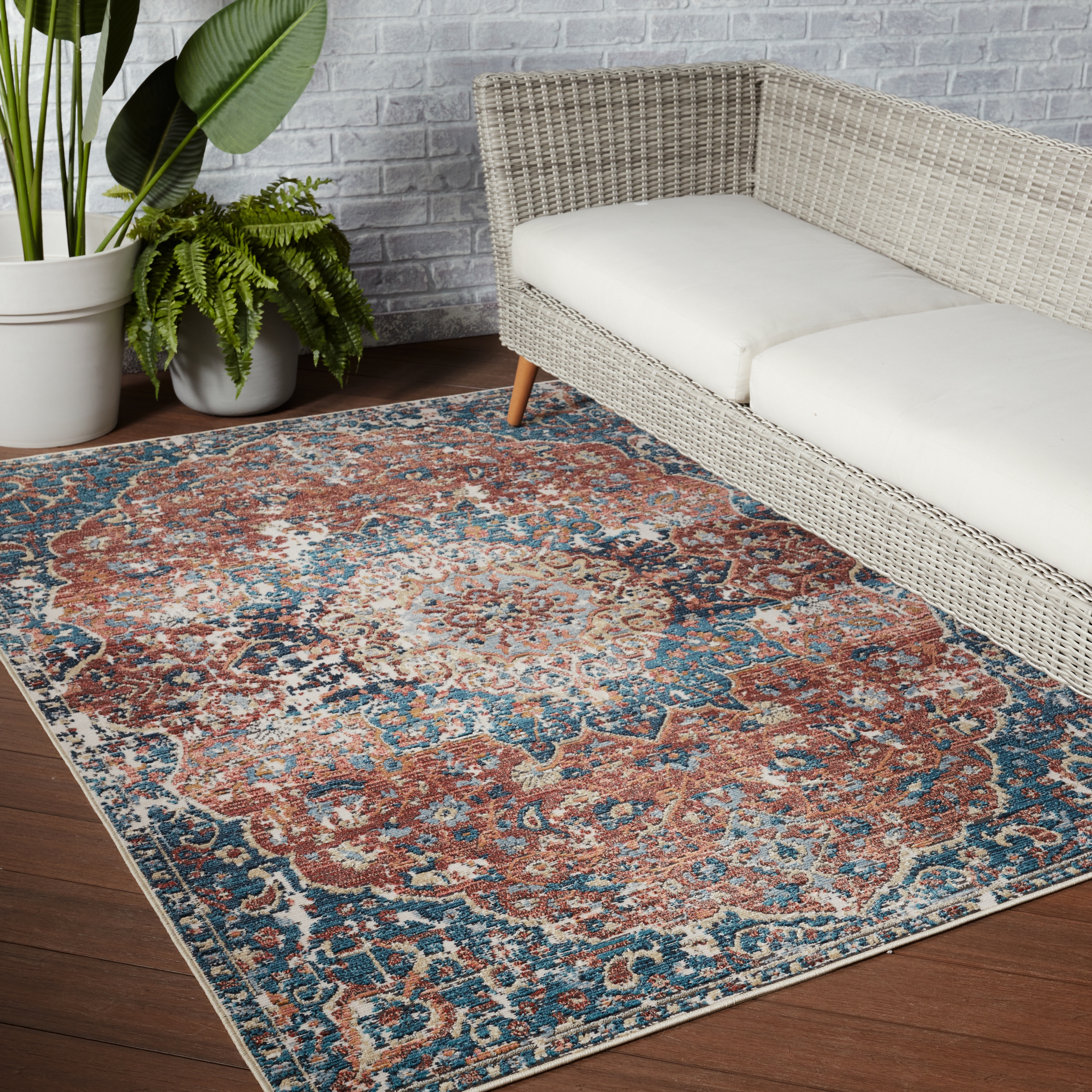 Vibe by Akela Indoor/ Outdoor Medallion Blue/ Rust Area Rug (5'X7'3") - Image 5