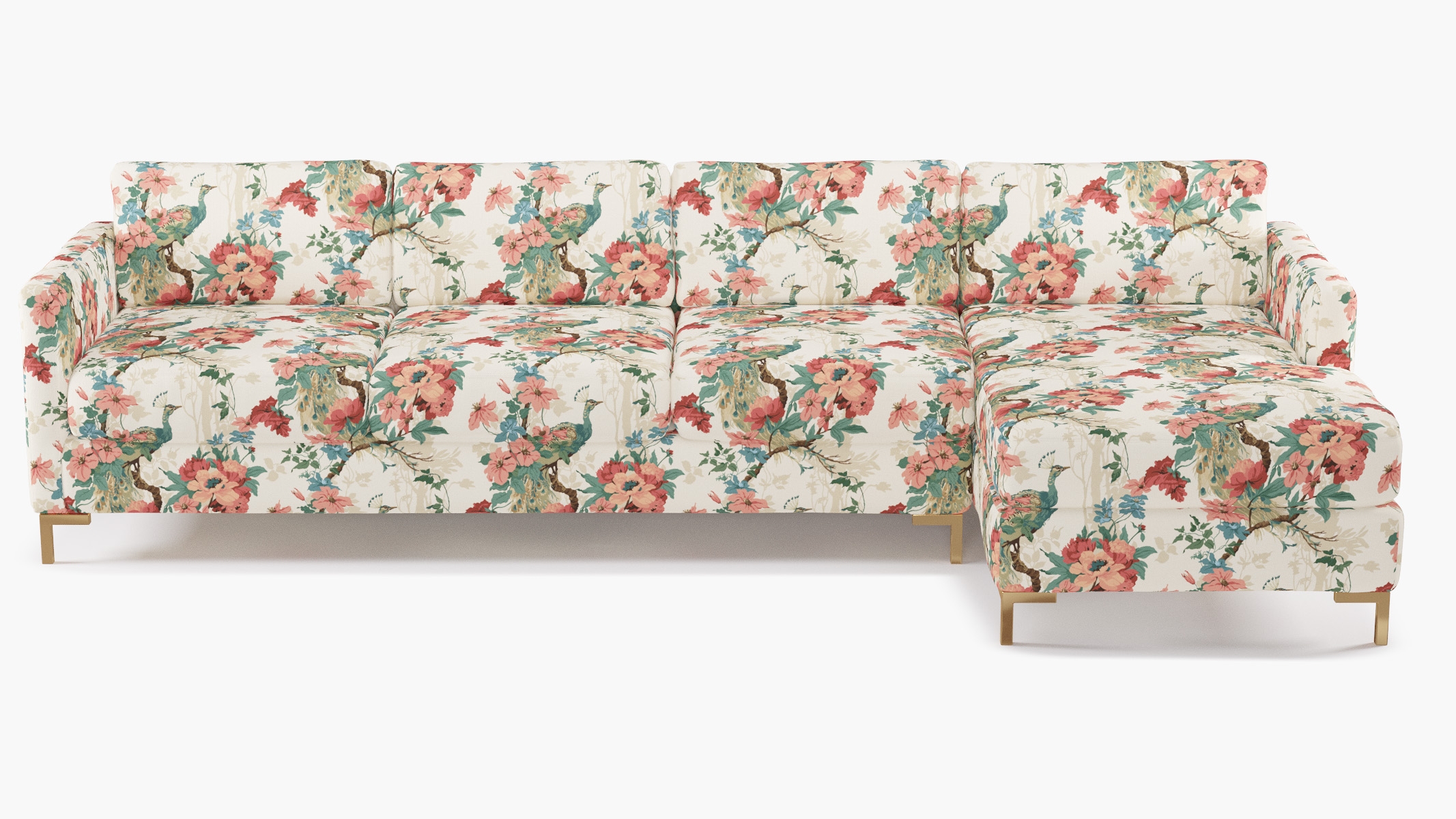 Modern Sectional, Right Facing, Rose Peacock Park, Brass L Leg - Image 0