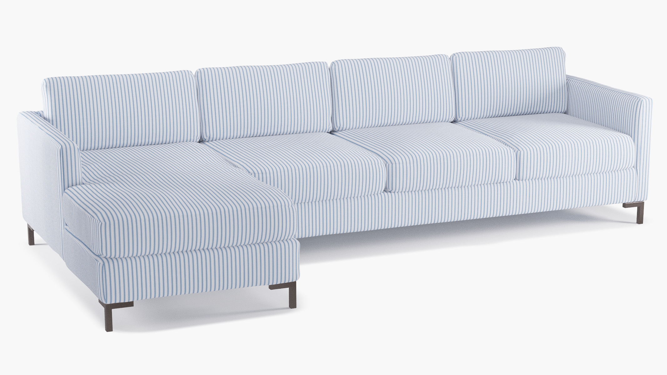 Modern Sectional, Left Facing, Cornflower Classic Ticking Stripe, Bronze L Leg - Image 1