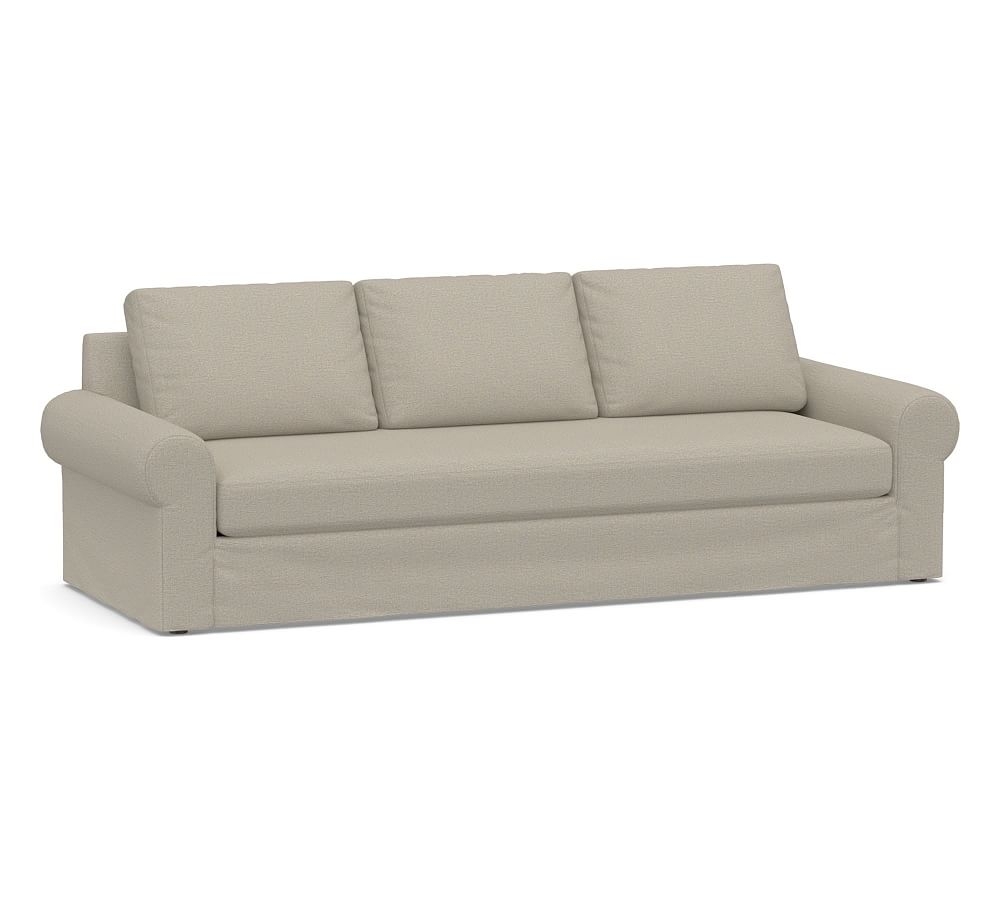 Big Sur Roll Arm Slipcovered Grand Sofa with Bench Cushion, Down Blend Wrapped Cushions, Performance Boucle Fog - Image 0