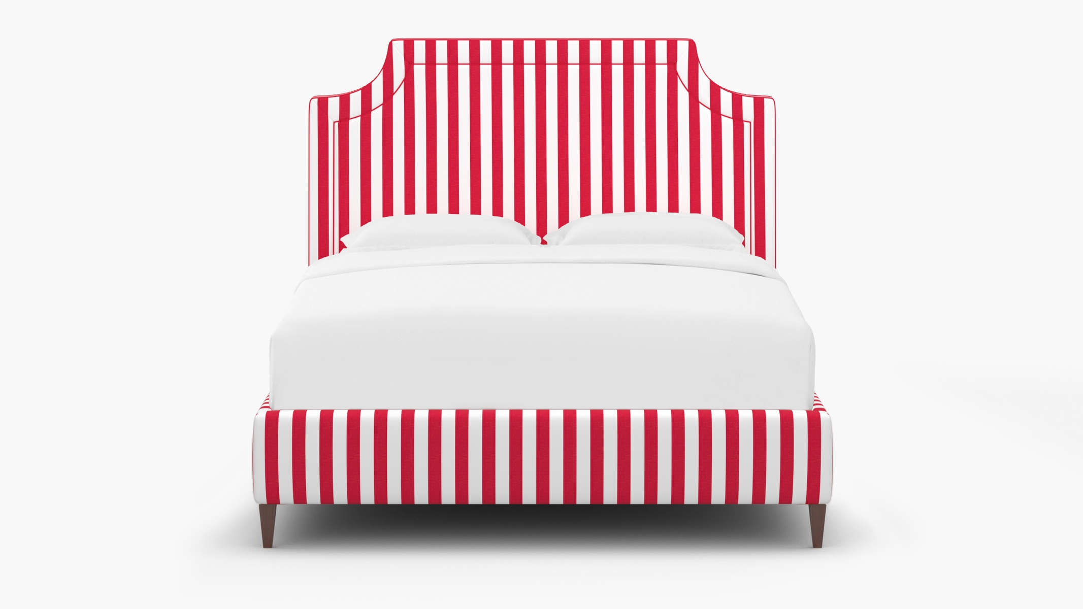 Deco Bed, Red Cabana Stripe, Walnut Square Tapered Leg, Full - Image 0