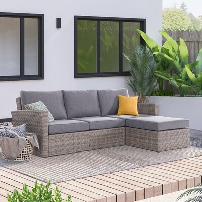 Kassem Contemporary Modern Rattan Wicker Sectional With Plush Cushions - Image 0