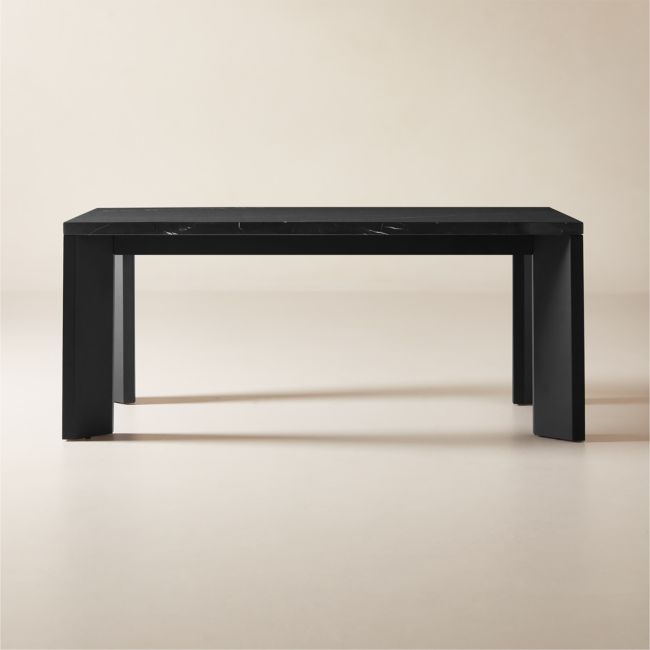 Sydney 72'' Rectangular Black Marble Dining Table with Black Steel Legs - Image 0