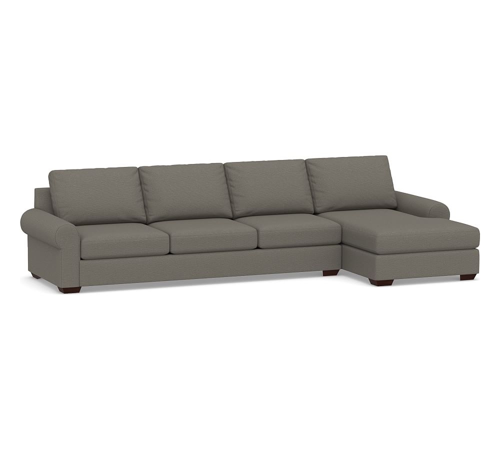 Big Sur Roll Arm Upholstered Left Arm Grand Sofa with Chaise Sectional, Down Blend Wrapped Cushions, Chunky Basketweave Metal - Image 0