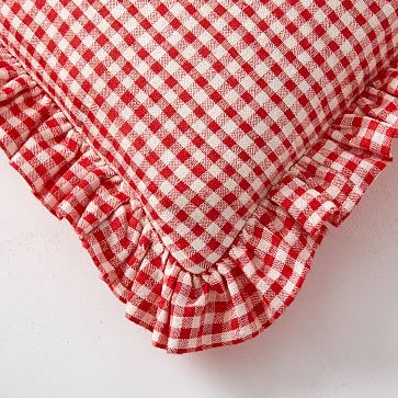 Heather Taylor Home Mini Gingham Ruffle Pillow Cover, 20"x20", Red - Image 1