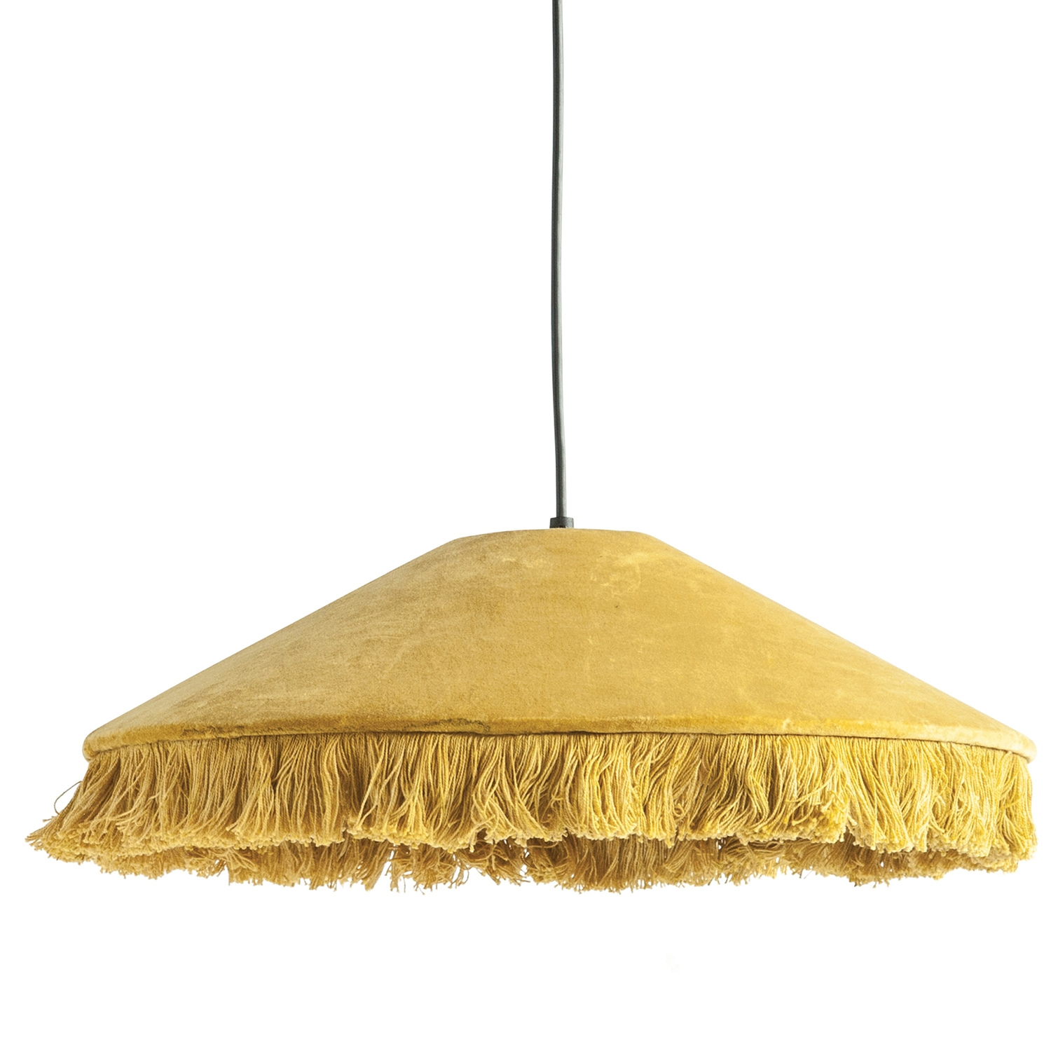 Mustard Yellow Cotton Velvet Pendant Light with Decorative Fringe - Image 0
