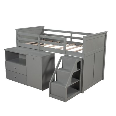 Low Study Twin Size Loft Bed With Storage Steps And Portable Desk - Image 0