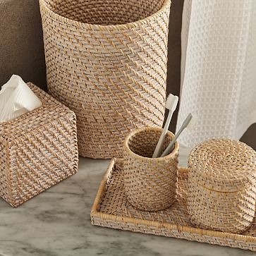 Modern Weave Bath Collection, Large Tray, Wicker, White Wash - Image 1