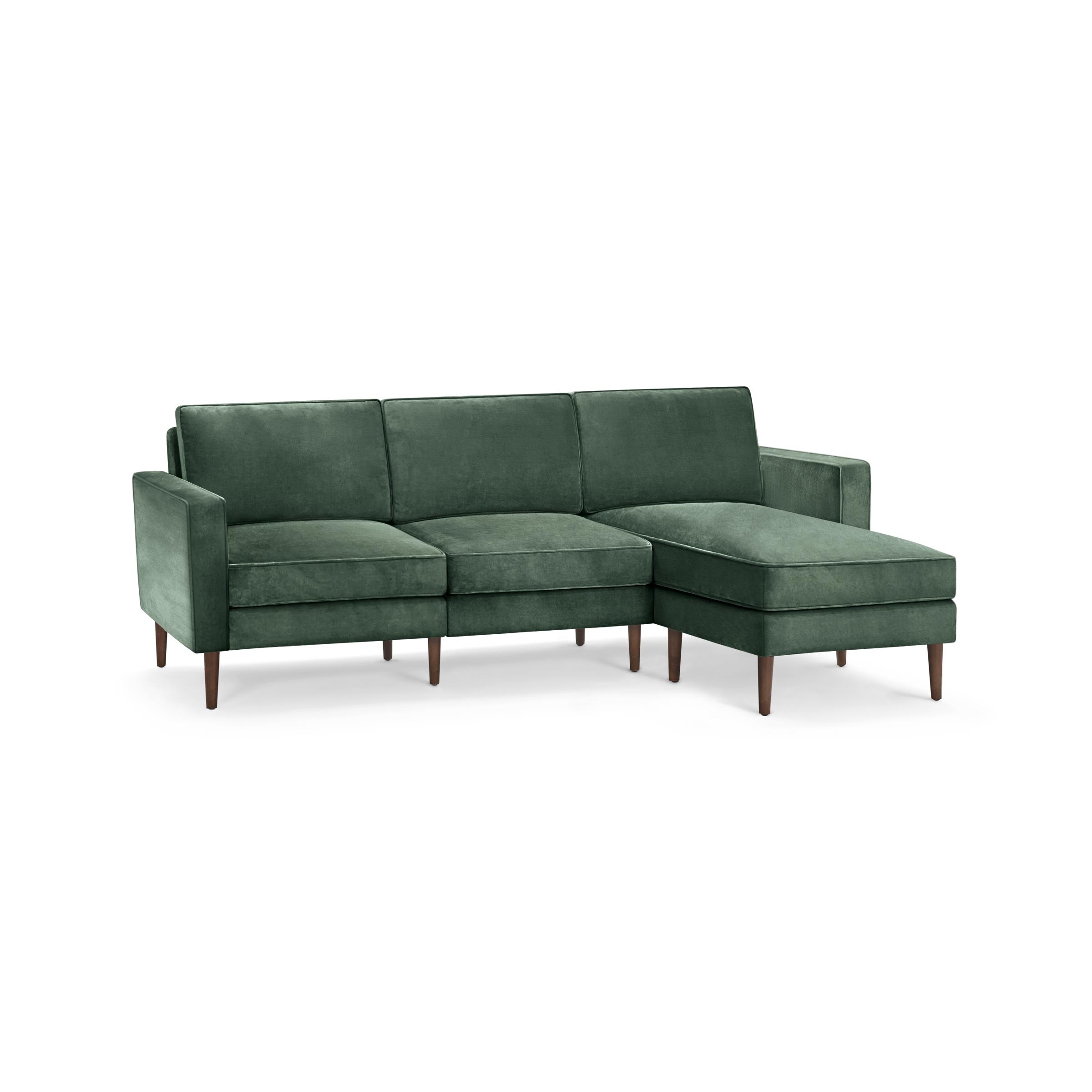 Nomad Velvet Sofa with Reversible Chaise - Jade - Performance Velvet / Walnut - Wood - Image 0