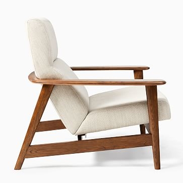 Midcentury Show Wood Highback Chair, Basket Slub, Dove, Dark Walnut - Image 3
