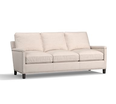 Tyler Square Arm Upholstered Sofa 80" with Bronze Nailheads, Down Blend Wrapped Cushions, Performance Brushed Basketweave Chambray - Image 0