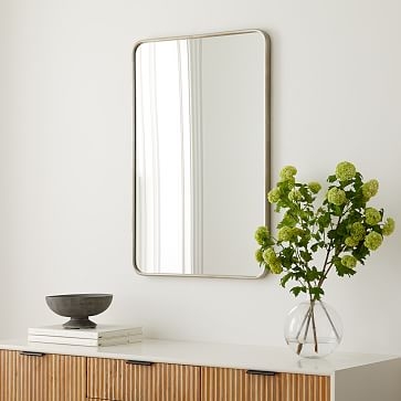 Streamline Rounded Edge Metal Wall Mirror, Antique Brass, 24"Wx36"H - Image 2
