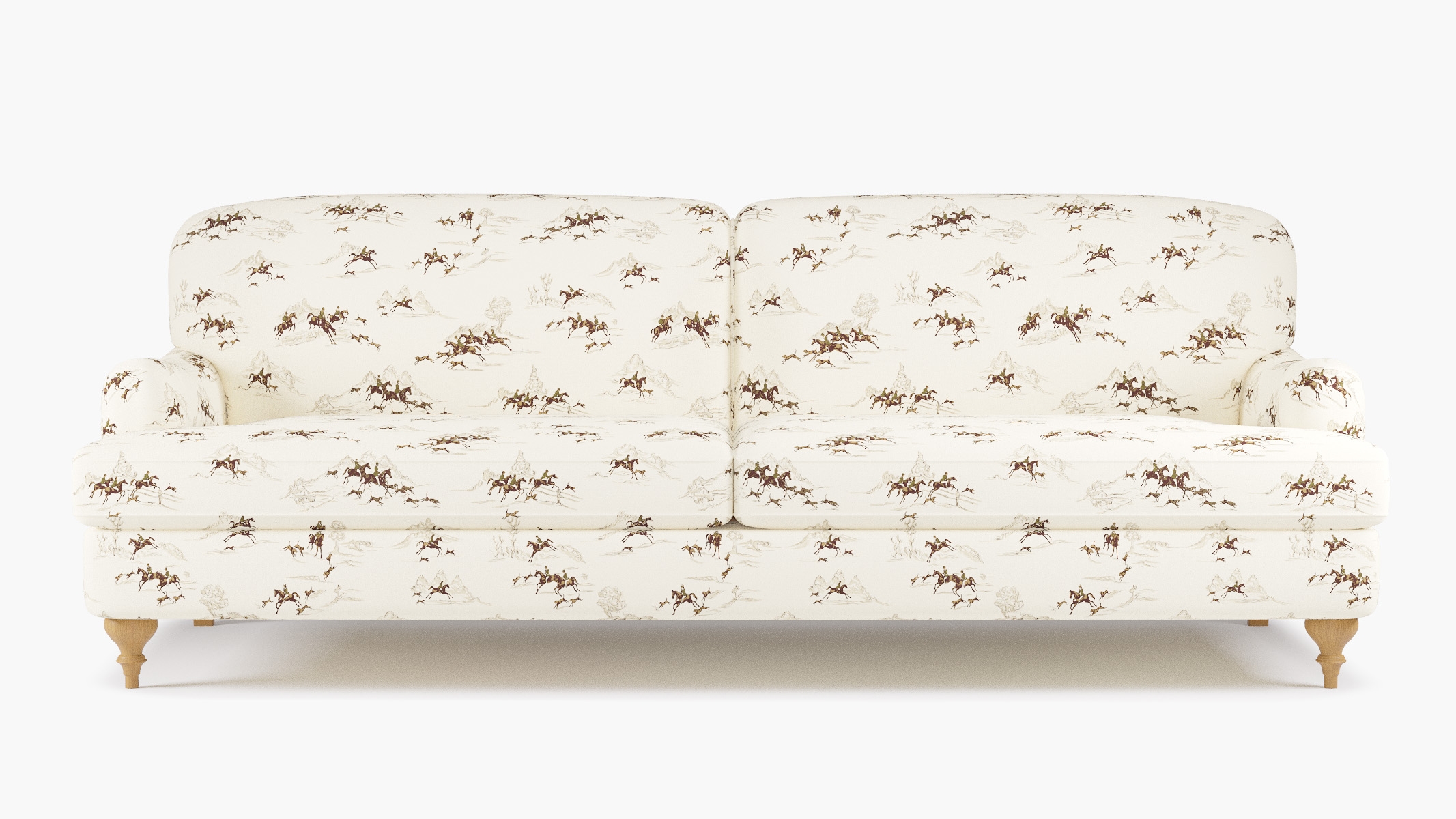 English Roll Arm Sofa, Green Cotswold Hunt, Natural Turned Wood Leg - Image 0