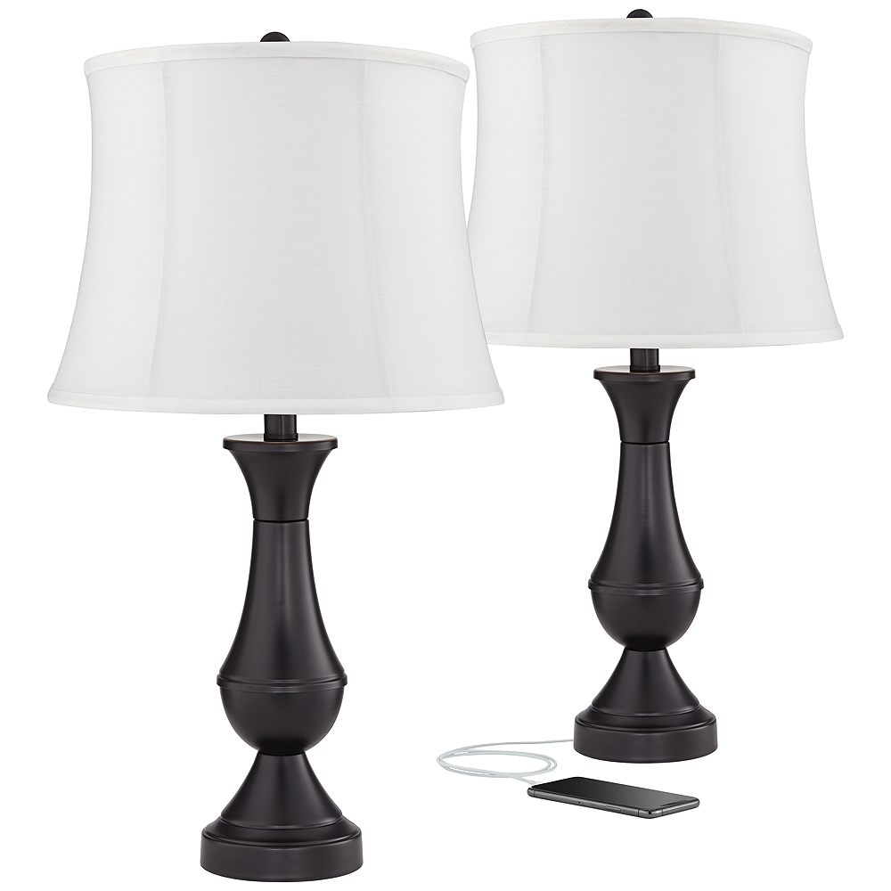 Blakely 25" White Shade USB LED Touch Table Lamps Set of 2 - Image 0