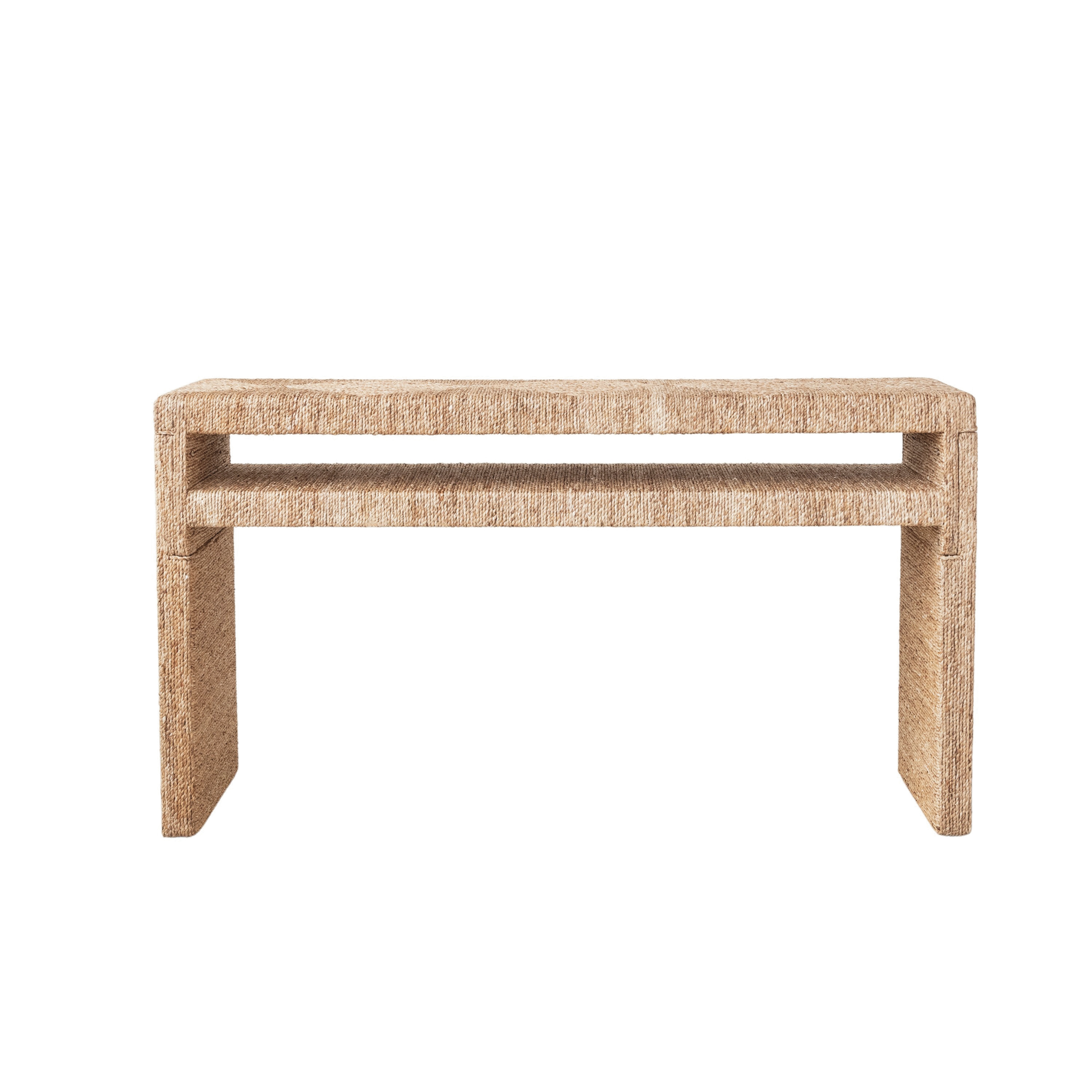 Long Acacia Wood and Water Hyacinth Console Table, Natural - Image 0