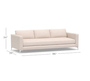 Jake Upholstered Grand Sofa 96" Brushed Nickel Legs, Polyester Wrapped Cushions, Chenille Basketweave Pebble - Image 5