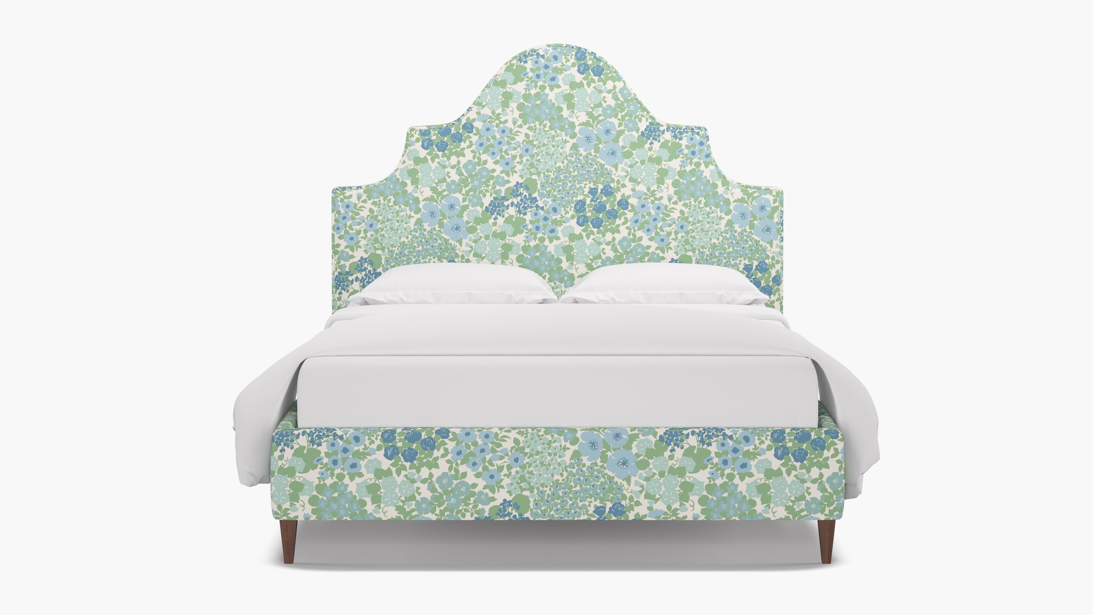 Statement Bed, Mist Million Flowers, Walnut Square Tapered Leg, King - Image 0