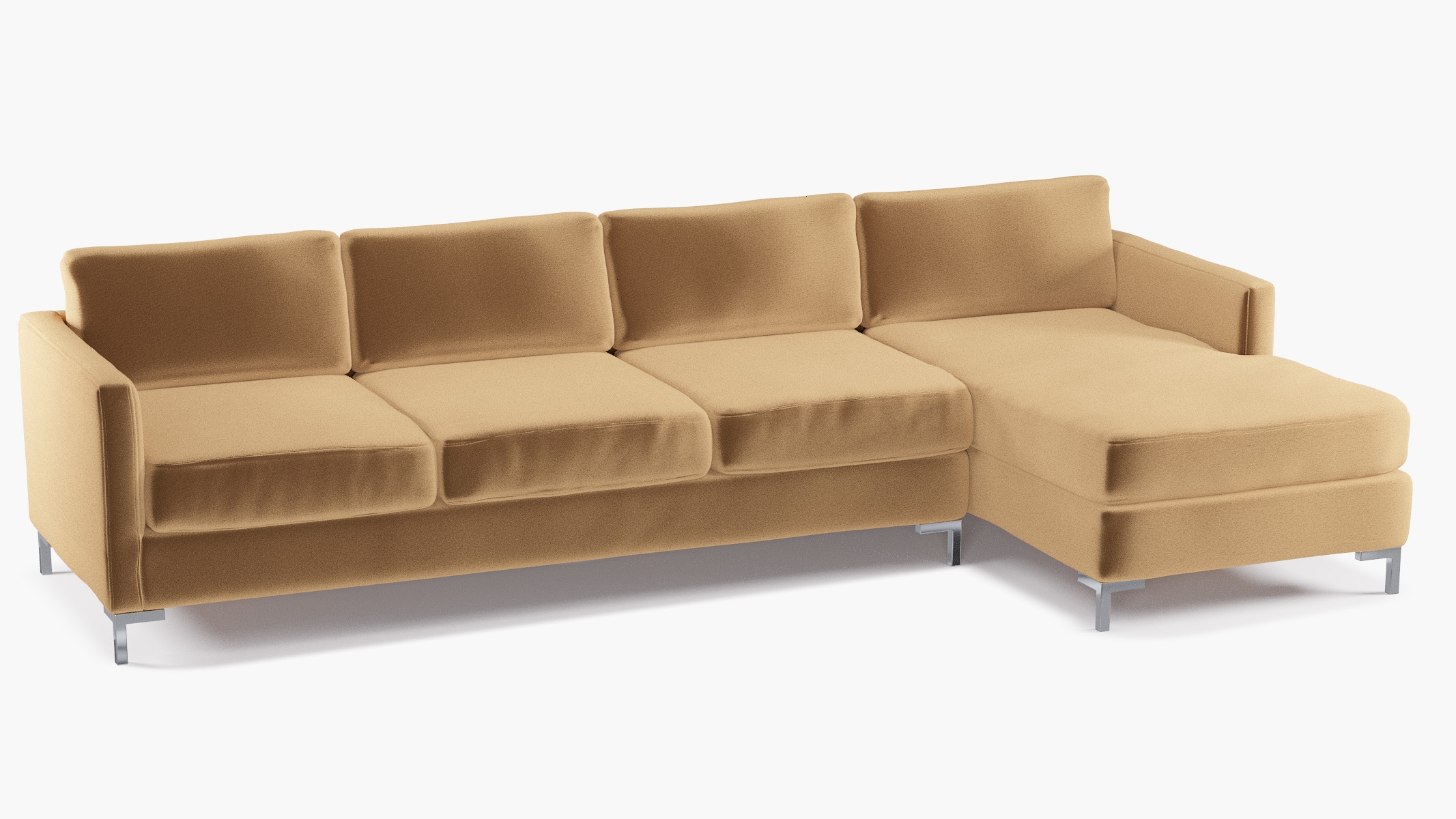 Modern Sectional, Right Facing, Fawn Performance Velvet, Chrome L Leg - Image 1