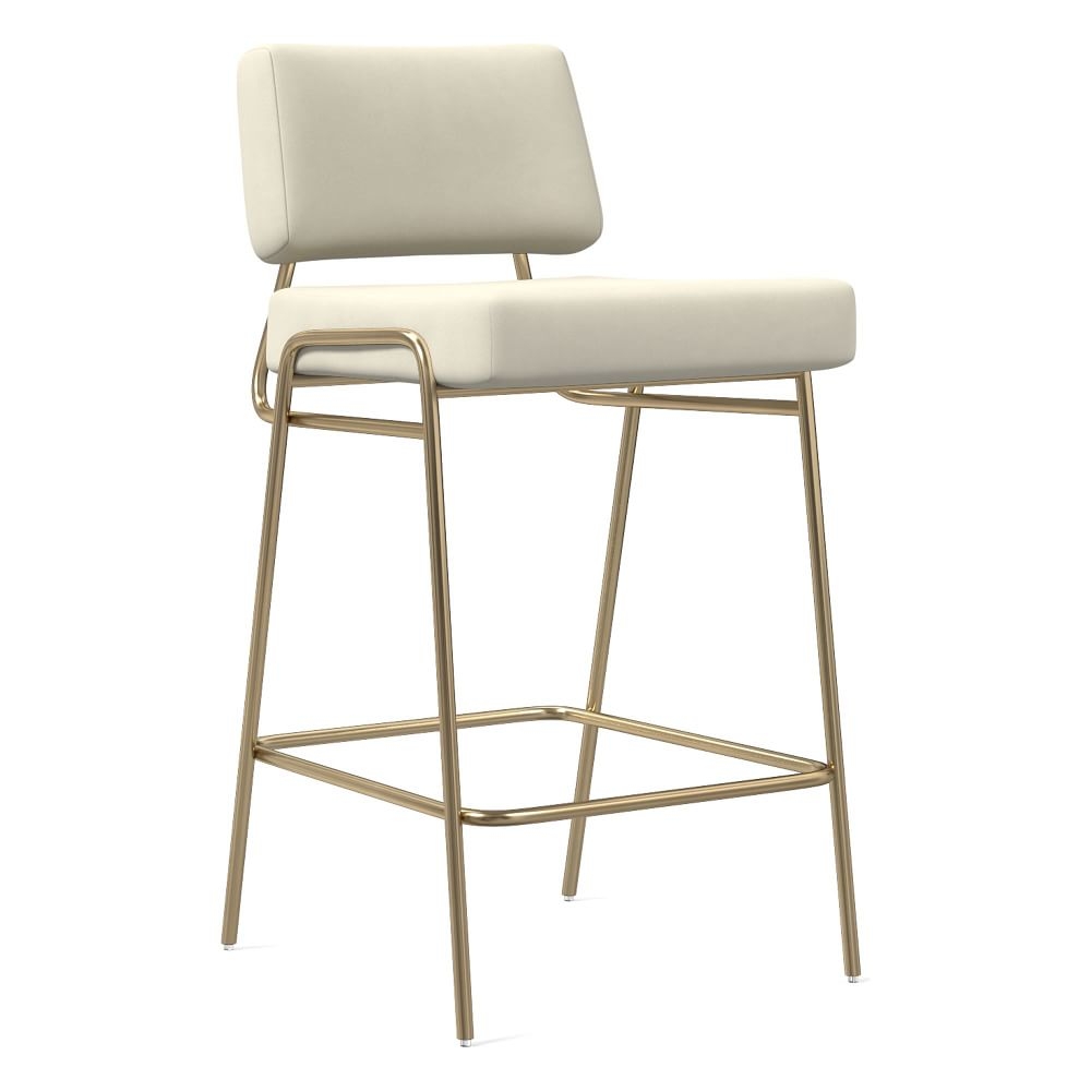 Wire Frame Counter Stool, Vegan Leather, Snow, Light Bronze - Image 0