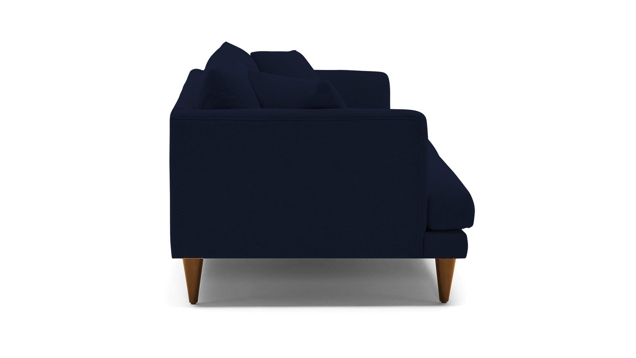 Blue Lewis Mid Century Modern Sofa - Bentley Indigo - Mocha - Cone - Image 2