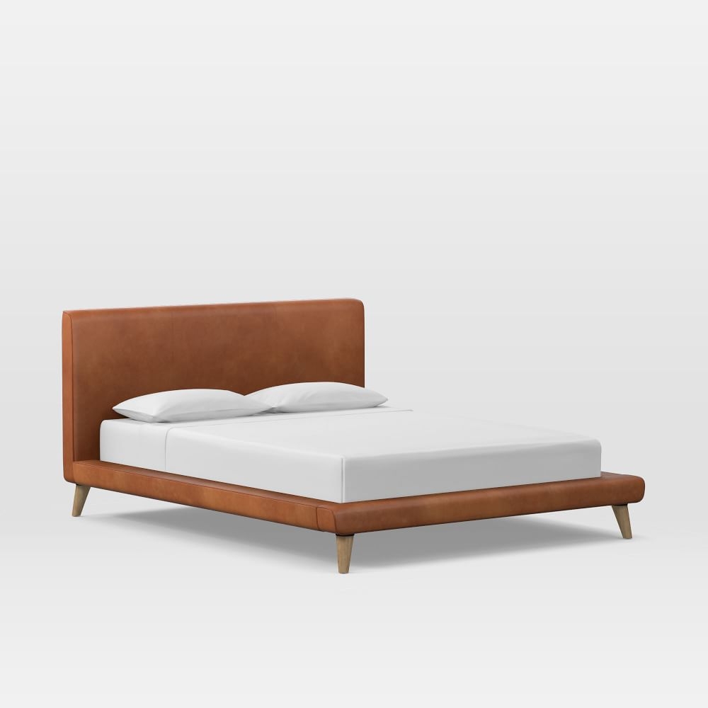 Mod Upholstered Bed, Twin, Saddle Leather, Nut, Pecan - Image 0