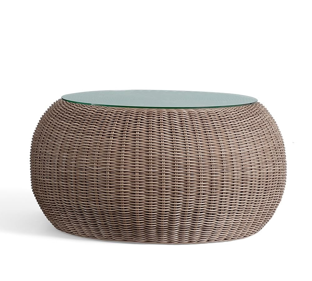 Torrey All-Weather Wicker Coffee Table Pouf, Natural - Image 0