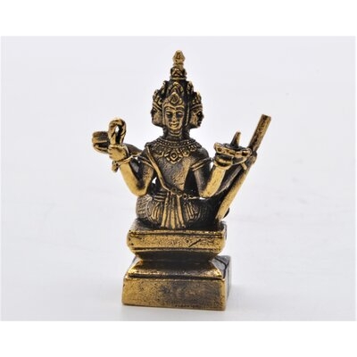 Small Sitting Brahma Figurine. Fine Hand Details On Brass With Lovely Patina. Gold Plated. 1.25 Inch Tall - Image 0