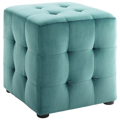 Harmony Grey Velvet Upholstered Tufted Cube Ottoman - Image 0