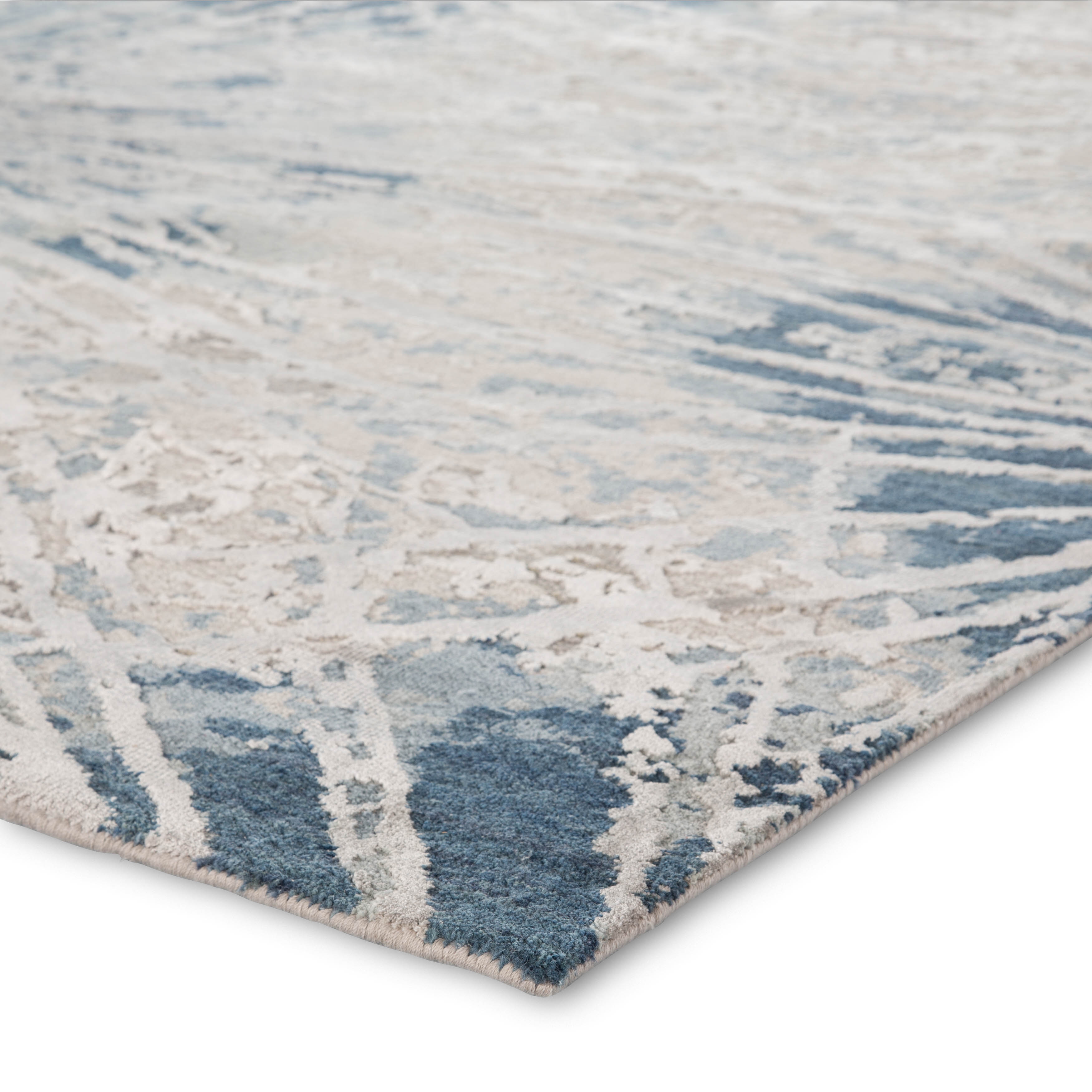 Kavi by Thea Hand-Knotted Abstract White/ Navy Area Rug (2'X3') - Image 1