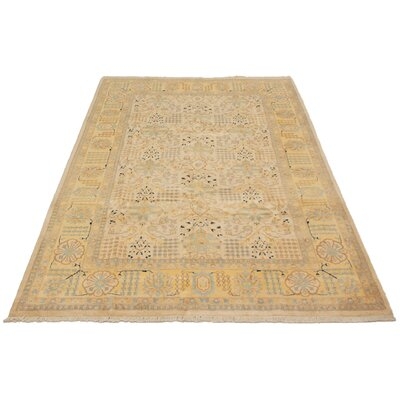 One-of-a-Kind Audu Hand-Knotted 2010s Tabriz Ivory/Light Blue 6'2" x 8'9" Wool Area Rug - Image 0