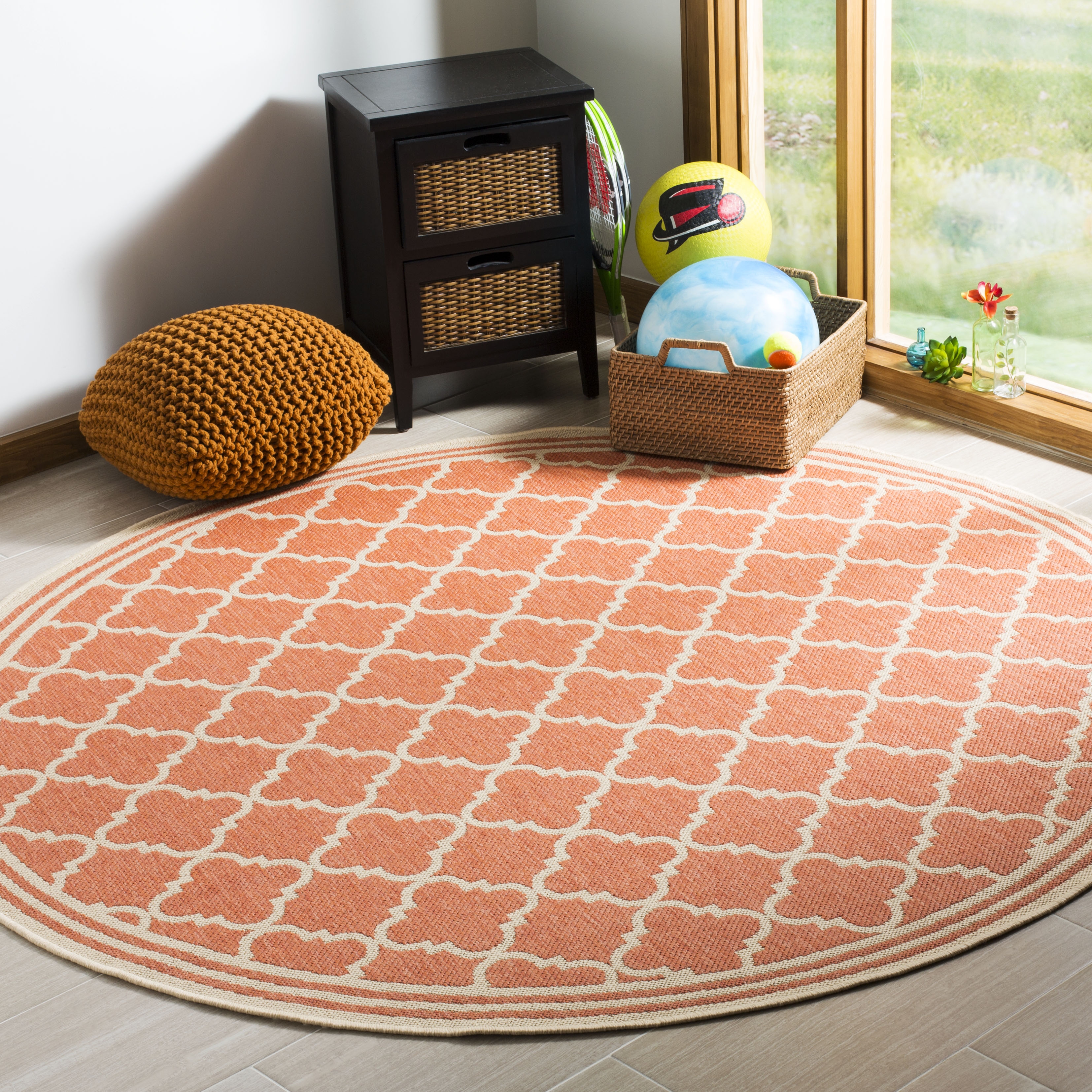 Arlo Home Indoor/Outdoor Woven Area Rug, LND121P, Rust/Cream,  6' 7" X 6' 7" Round - Image 1