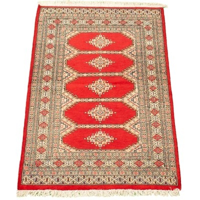 One-of-a-Kind Hand-Knotted New Age 3'2" x 5'1" Wool Area Rug in Red - Image 0