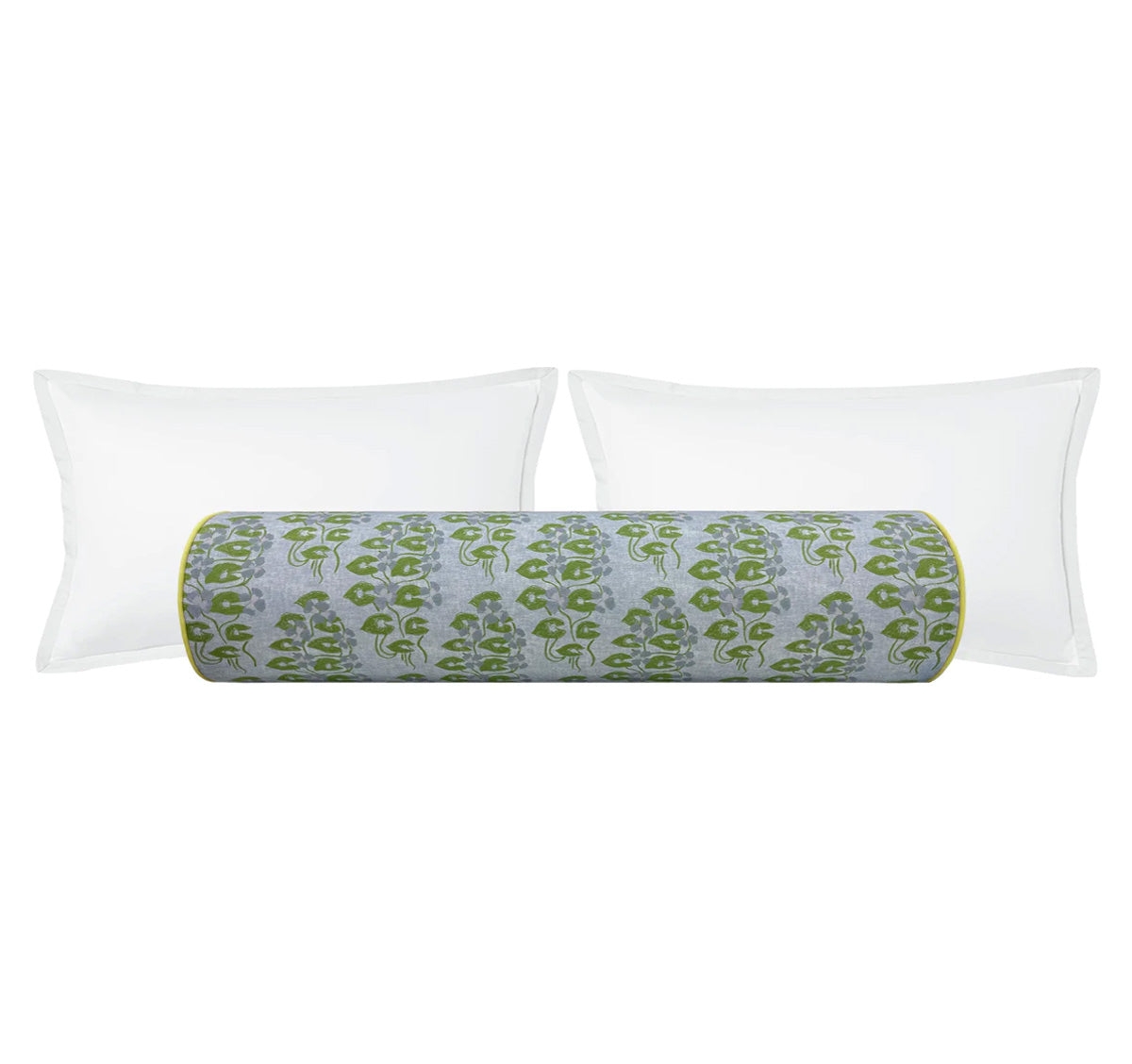 OCS X LDC | THE BOLSTER | LULIE WALLACE : WILLOW // MARINE BLUE + CLASSIC LINEN // CHARTREUSE CORDING - TWIN XL // 9" X 30" - Image 0